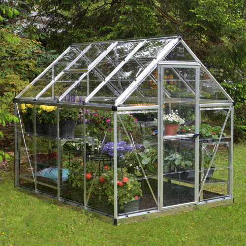 Close-up of the adjustable roof vent on the MAZE Harmony Greenhouse, promoting air circulation.